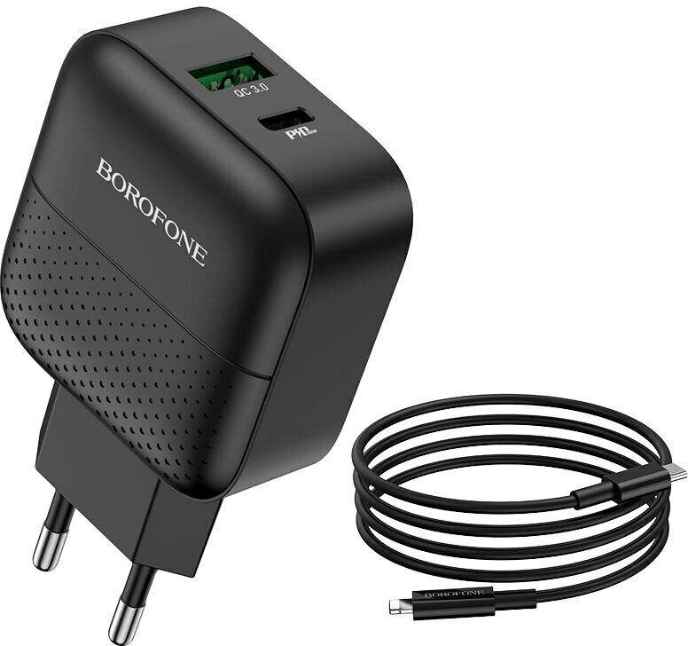 Сетевое зарядное устройство Borofone BA46A Premium + кабель USB Type-C-Lightning 18 Вт