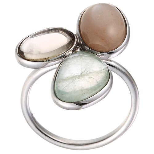 фото Element47 кольцо из серебра 925 пробы с пренитом, раухтопазом и халцедоном sr00319-1_ch_ph_sq_wg, размер 18.25