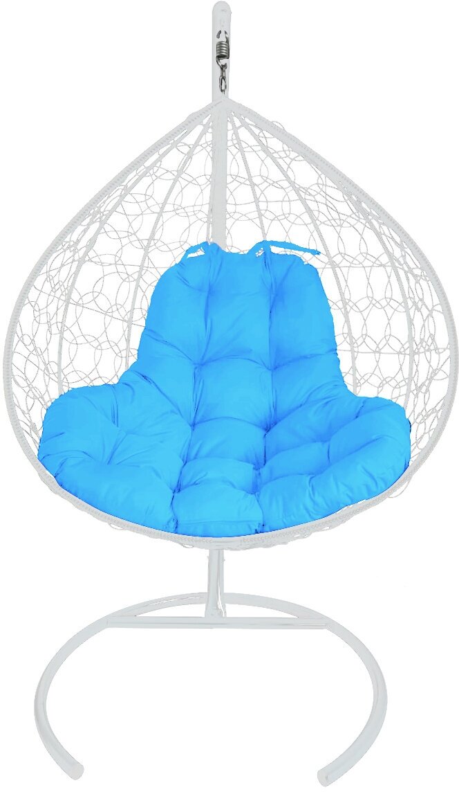 Подвесное кресло M-group XL с ротангом белое голубая подушка