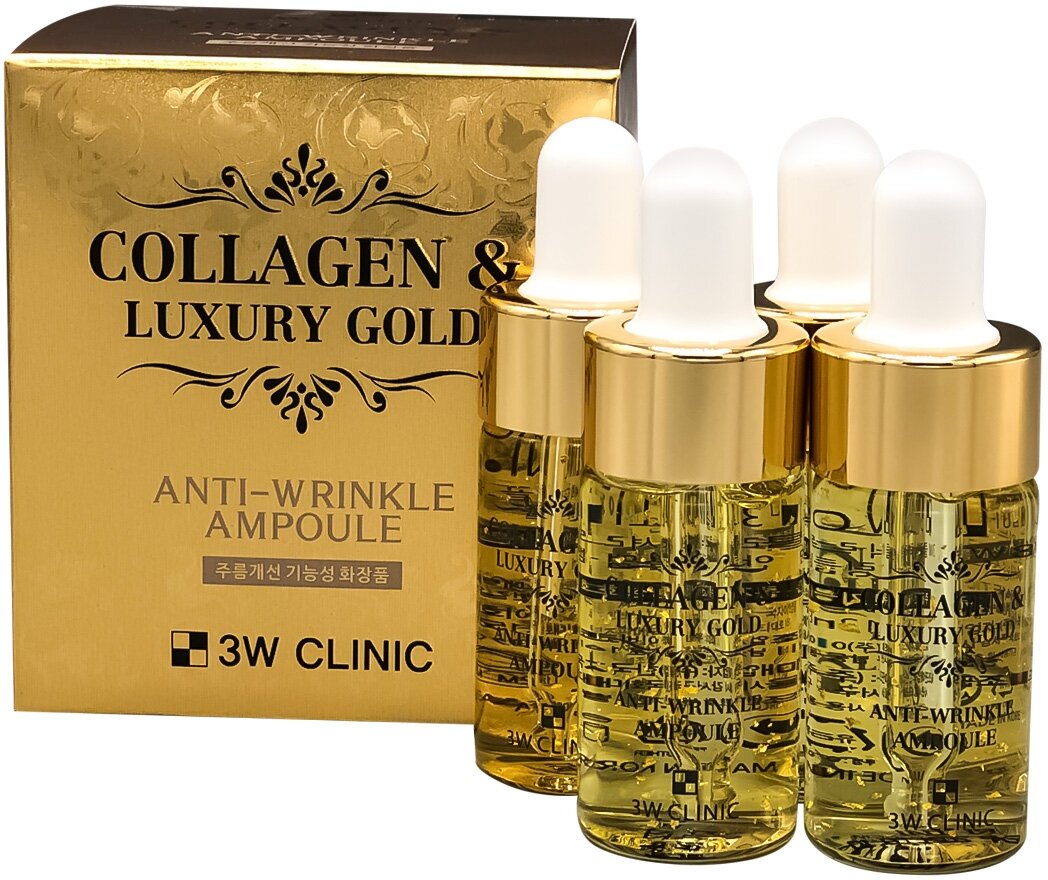Сыворотка с золотом и коллагеном 3W Clinic Collagen & Luxury Gold Anti Wrinkle Ampoule - фото №11