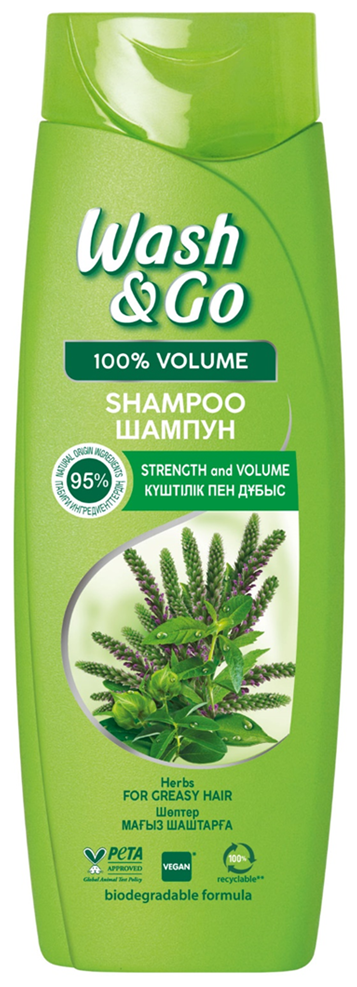 Wash & Go шампунь с экстрактами трав для жирных волос, 360 мл