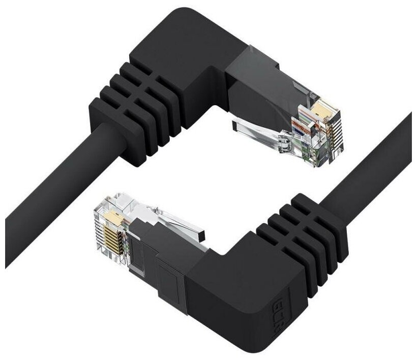 GCR Патч-корд прямой 5.0m UTP кат.5e, черный, верхний/нижний угол, литой, ethernet high speed, RJ45, T568B