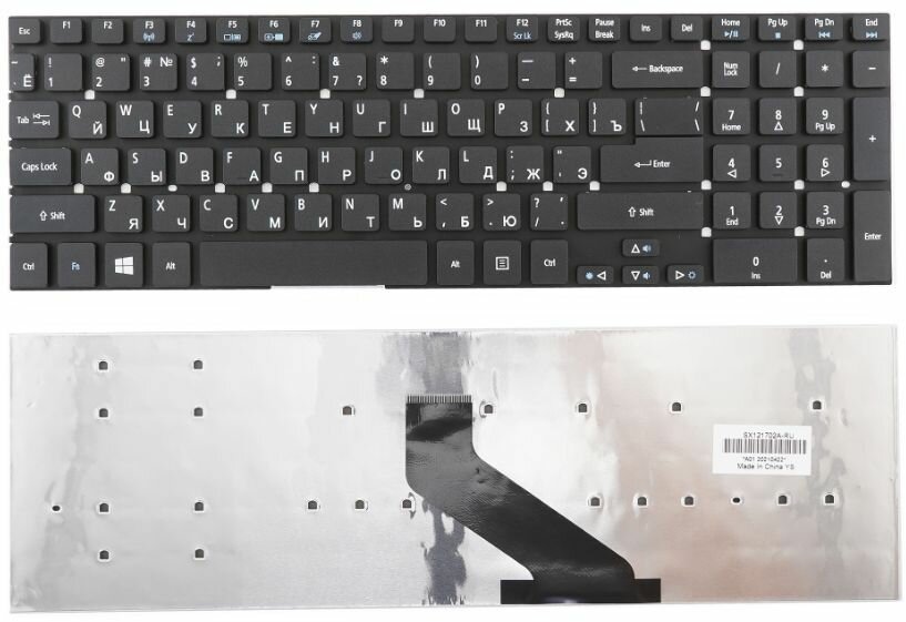 Клавиатура для ноутбука Acer Aspire 5830, 5755, NV55, NV57 (черная, без рамки)