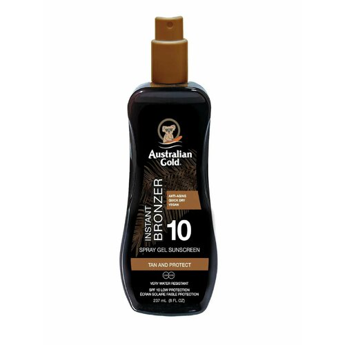 Спрей-гель SPF 10 Bronzer Australian Gold australian gold instant bronzer spray gel sunscreen spf15 travel size 100мл солнцезащитный спрей гель