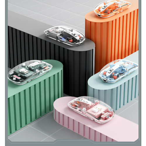 Мышь бесшумная беспроводная прозрачная 24 Ггц Bluetooth III Регулировка чувствительности клавиша возврата на рабочий стол Розовая 140000₽