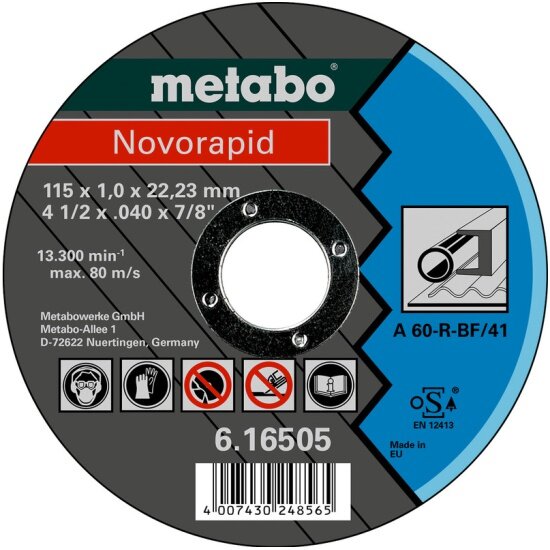 Диск отрезной Metabo сталь Novorapid 115x1,0x22,23 (616505000)