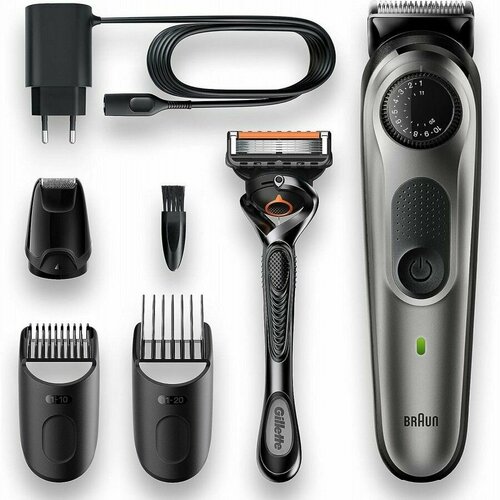 Триммер BRAUN series 5 BT5365 Black для бороды, 3 насадки + Бритва Gillette, серебристый/черный триммер для точного стайлинга braun pt1000 precision 2 насадки чехол type 5363 чёрный