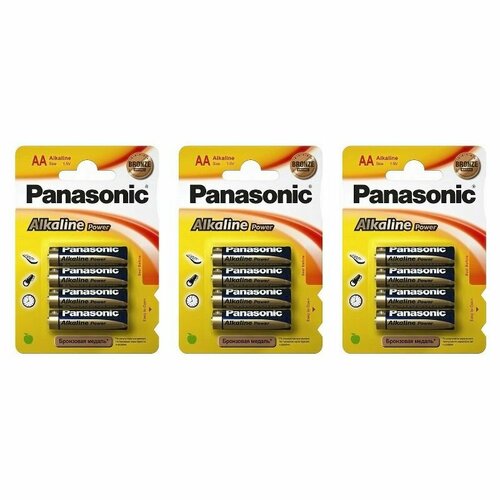 Panasonic Батарейки Alkaline Power, AA LR06, 4 шт в уп, 3 уп