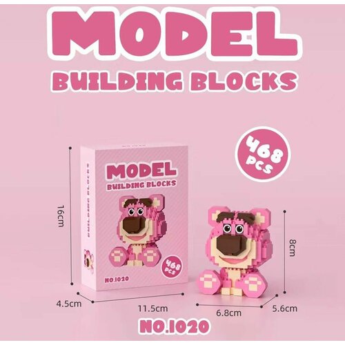 3D Конструктор из миниблоков розовый Мишка BUILDING BLOCS 468 деталей