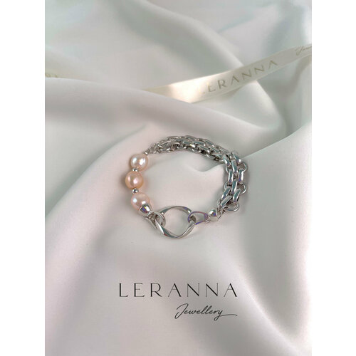 Браслет LERANNA Браслет женский с натуральным жемчугом, 1 шт., размер 18 см, серебристый, розовый дизайнерское кольцо из натурального жемчуга с сердцем