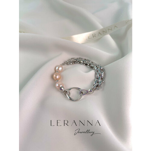 Браслет LERANNA Браслет женский с натуральным жемчугом, 1 шт., размер 18 см, серебристый, розовый