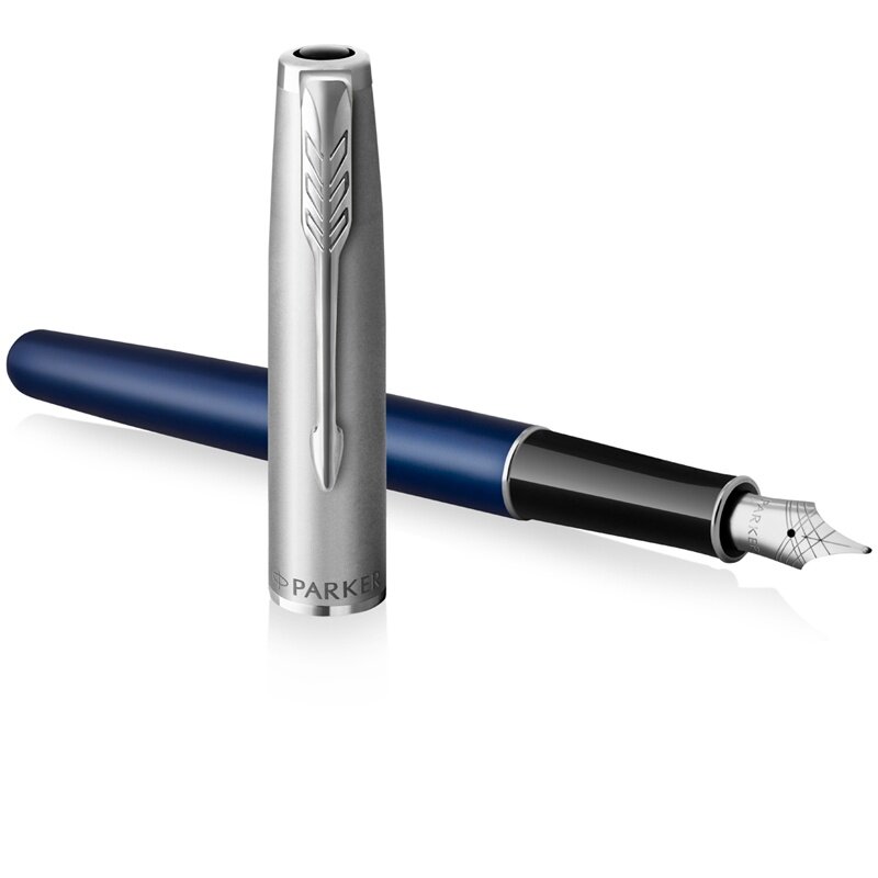 Ручка перьевая Parker "Sonnet Sand Blasted Metal & Blue Lacquer", черная, 0,8 мм, подарочная упаковка (2146747)