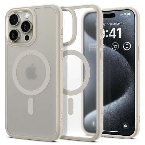 Чехол Spigen на Apple iPhone 15 Pro (ACS07215) Ultra Hybrid MagFit / Спиген чехол для Айфон 15 Про MagSafe, противоударный, с защитой камеры, серый