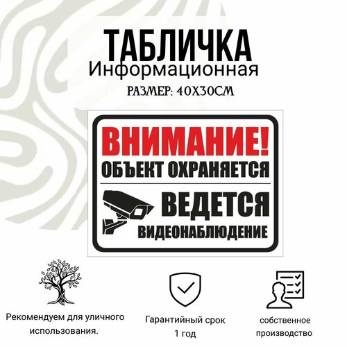 Информационная табличка на дверь и стены, горизонт внимание, объект охраняется видеонаблюдение 30Х40см