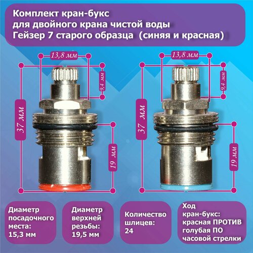 Комплект кран-букс для двойного крана чистой воды с минерализацией Гейзер №7 (старого образца) 2 штуки