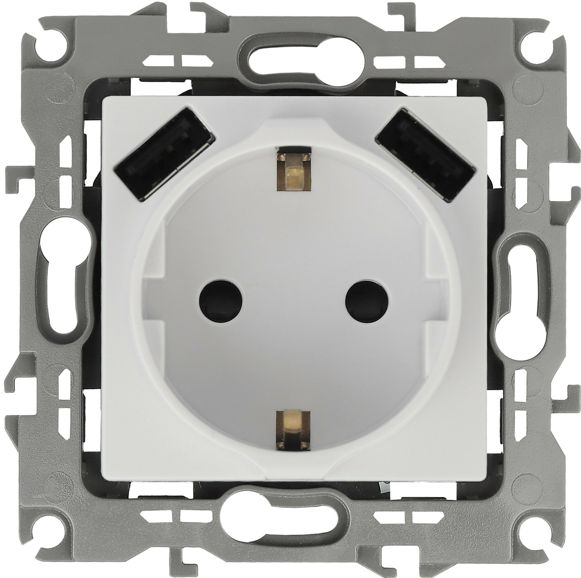 12-4109-01 ЭРА Розетка 2P+E 16A-250В, штор. с 2xUSB 5В-3А, Эра12, белый