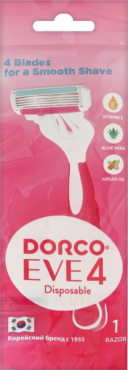DORCO ЕVE 4 shai vanila, Женский одноразовый станок 4 лезвия, с плавающей головкой и увлажняющей полосой 1шт