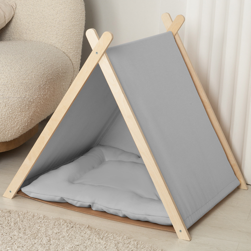 Домик для кошки и собак мелких и средних пород с мягкой лежанкой, вигвам палатка для животных, серый