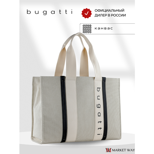 фото Сумка тоут bugatti, фактура гладкая, зернистая, бежевый/черный