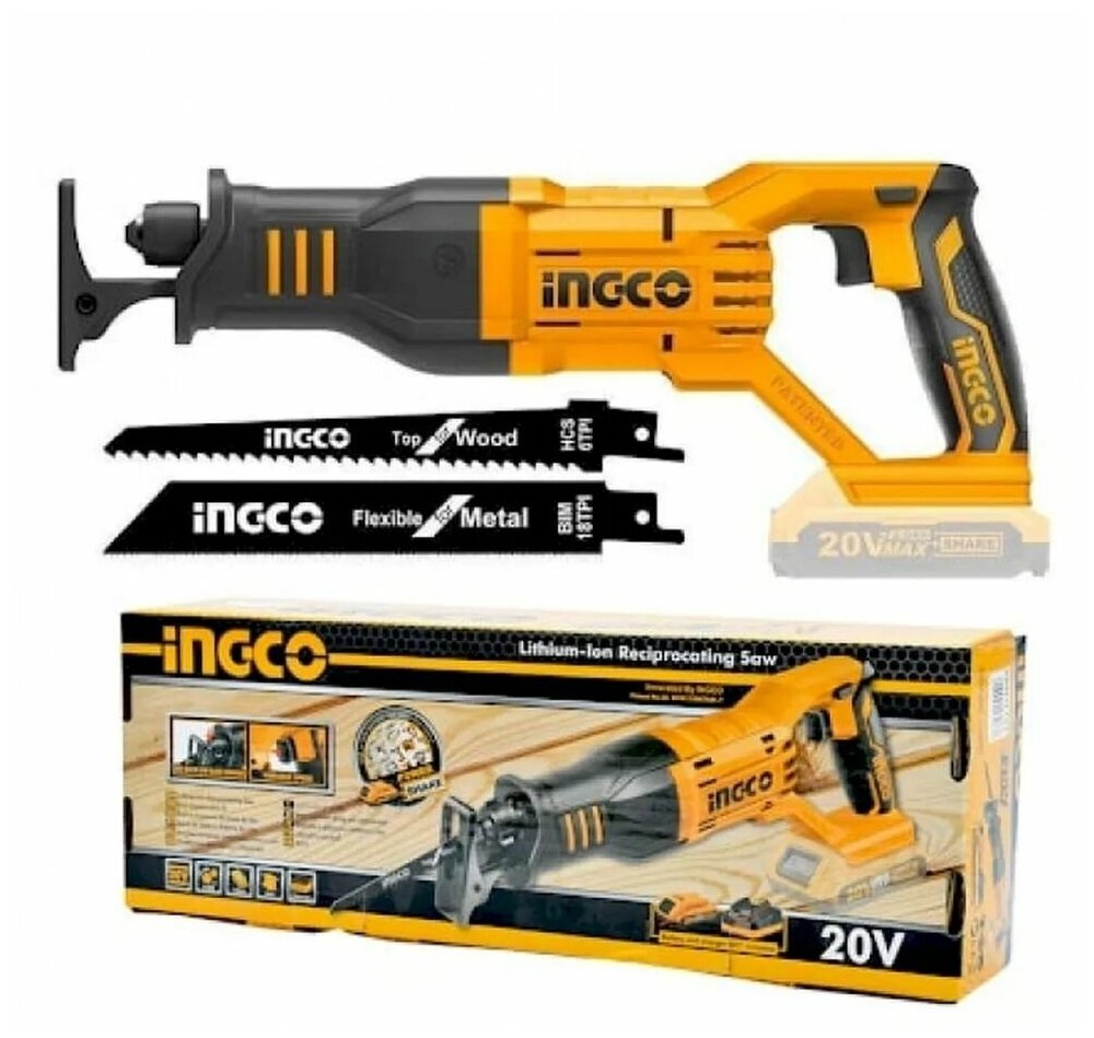 Изображение INGCO_PowerTools Аккумуляторная сабельная пила Li-Ion 20В, Ingco CRSLI1151