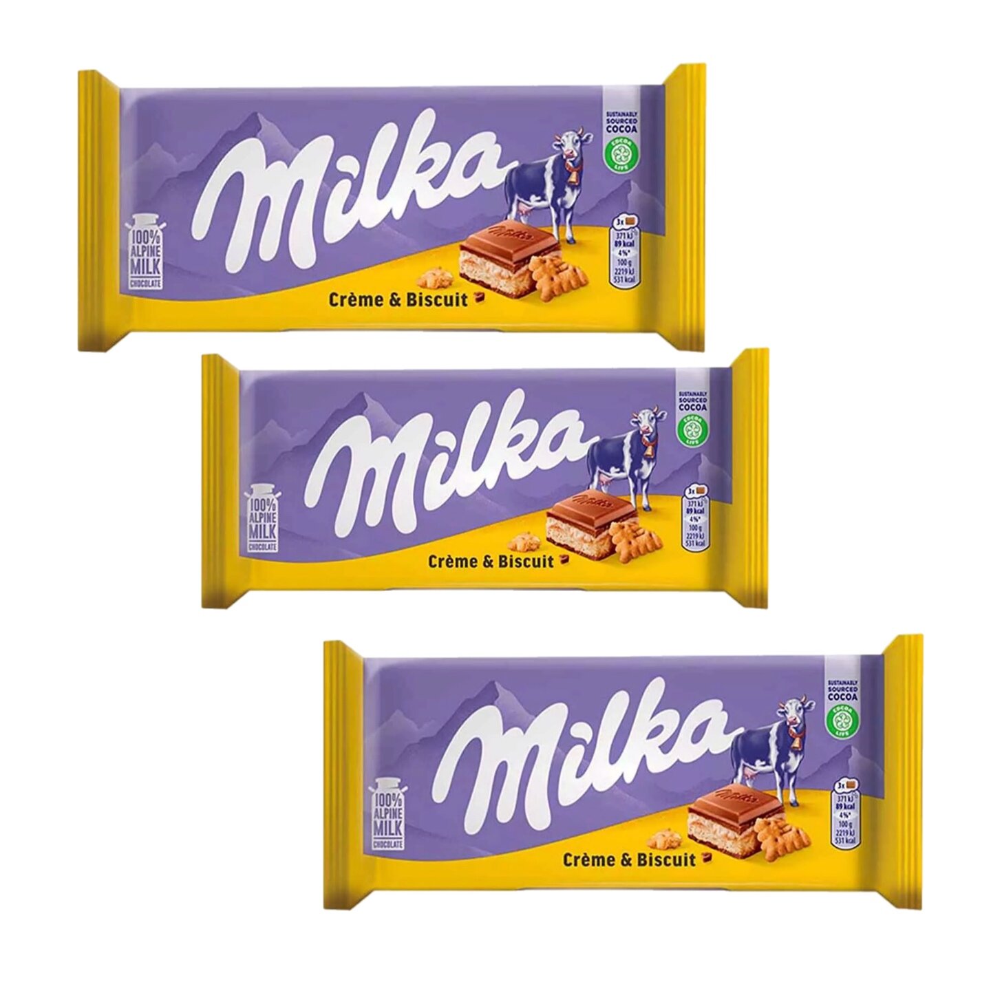 Шоколадная плитка Milka Cream & Biscuit с кремом и бисквитом, 3 шт х 100г (Германия)
