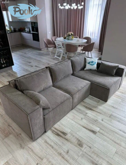 POOH Диван-кровать угловой Лофт(Норд ) velour Stone, механизм еврокнижка Правый