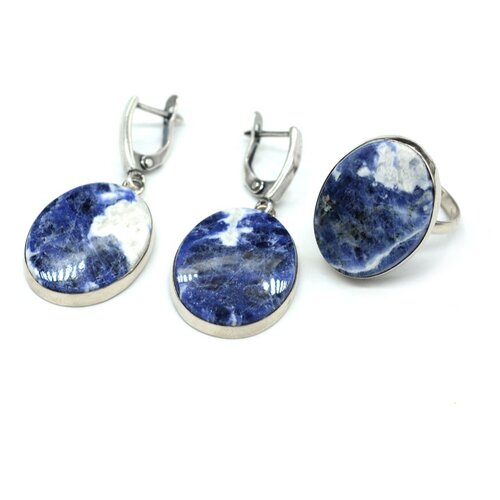 Комплект бижутерии Радуга Камня: кольцо, серьги, содалит, размер кольца 17, синий кольцо радуга камня содалит размер 18 синий