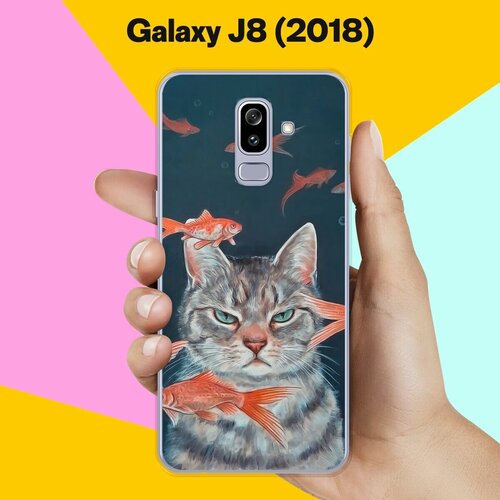 Силиконовый чехол на Samsung Galaxy J8 (2018) Кот на рыбалке / для Самсунг Галакси Джи 8 2018