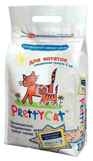 PrettyCat Wood Granules для котят 12 л, 4 кг