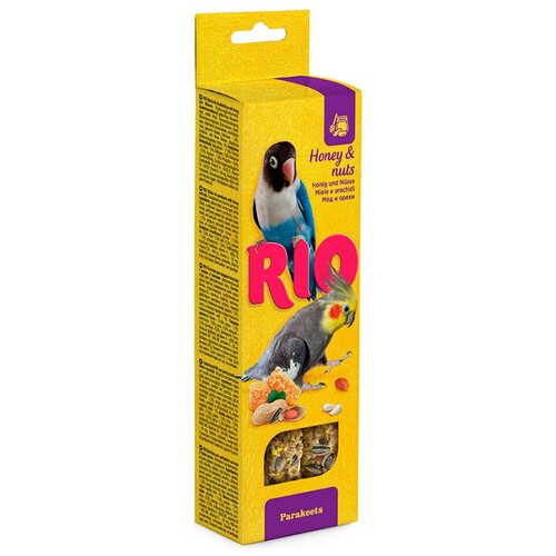RIO Палочки для средних попугаев с медом и орехами коробка, 6шт по 75гр
