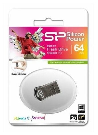 Флешка USB 64GB Silicon Power Touch T01 USB2.0 SP064GBUF2T01V1K серебристый