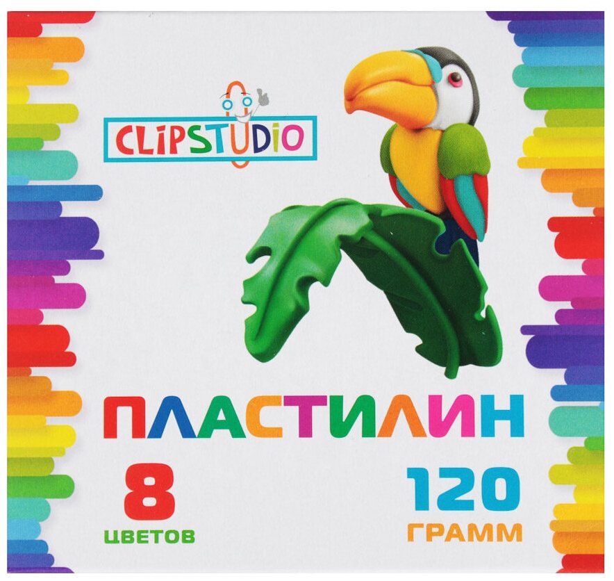 ClipStudio Пластилин 8 цветов 120 грамм, в картонном выдвижном пенале