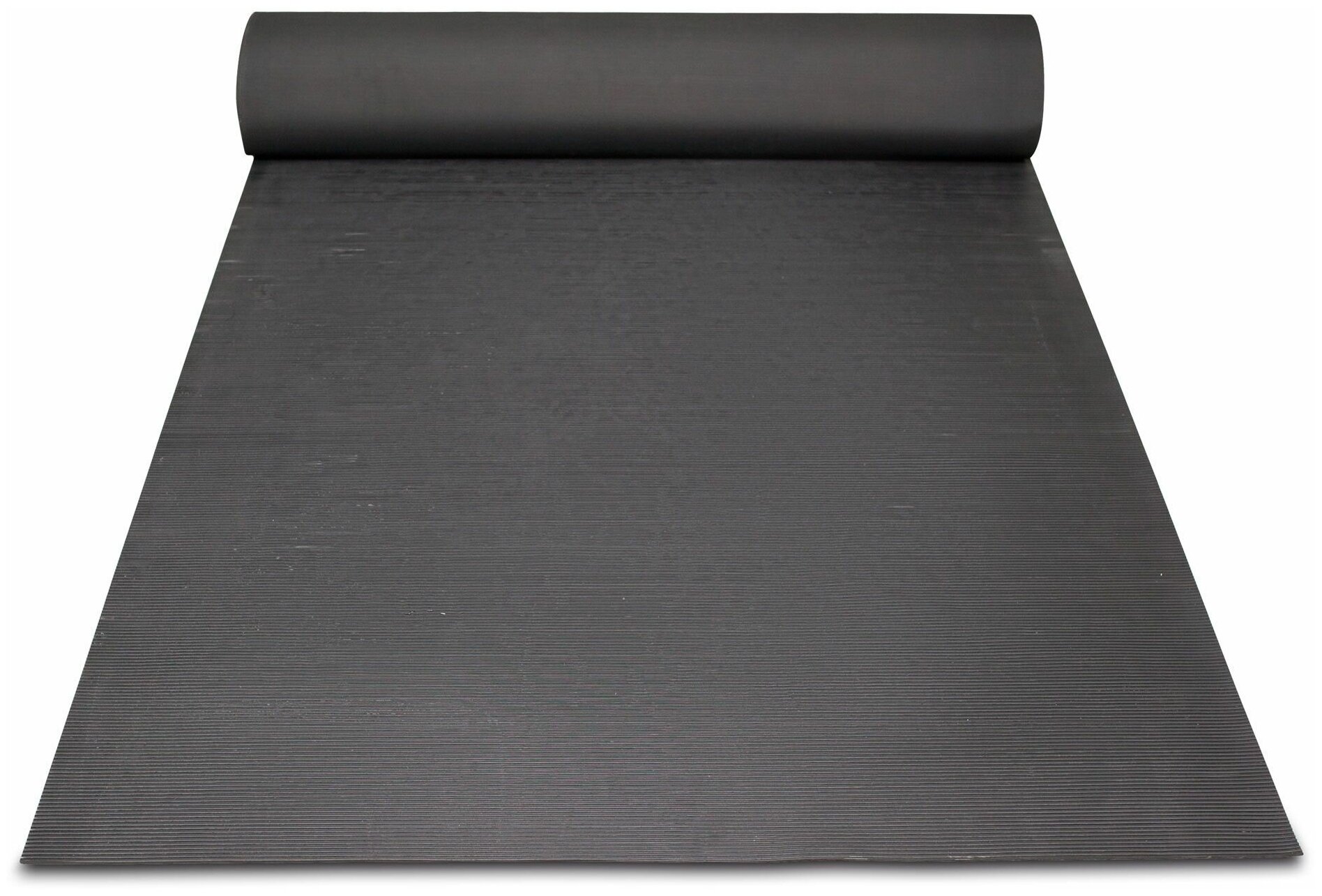 Напольное противоскользящее резиновое покрытие "Поперечное рифление", ширина 120 см, длина 10 м, черное - фотография № 1
