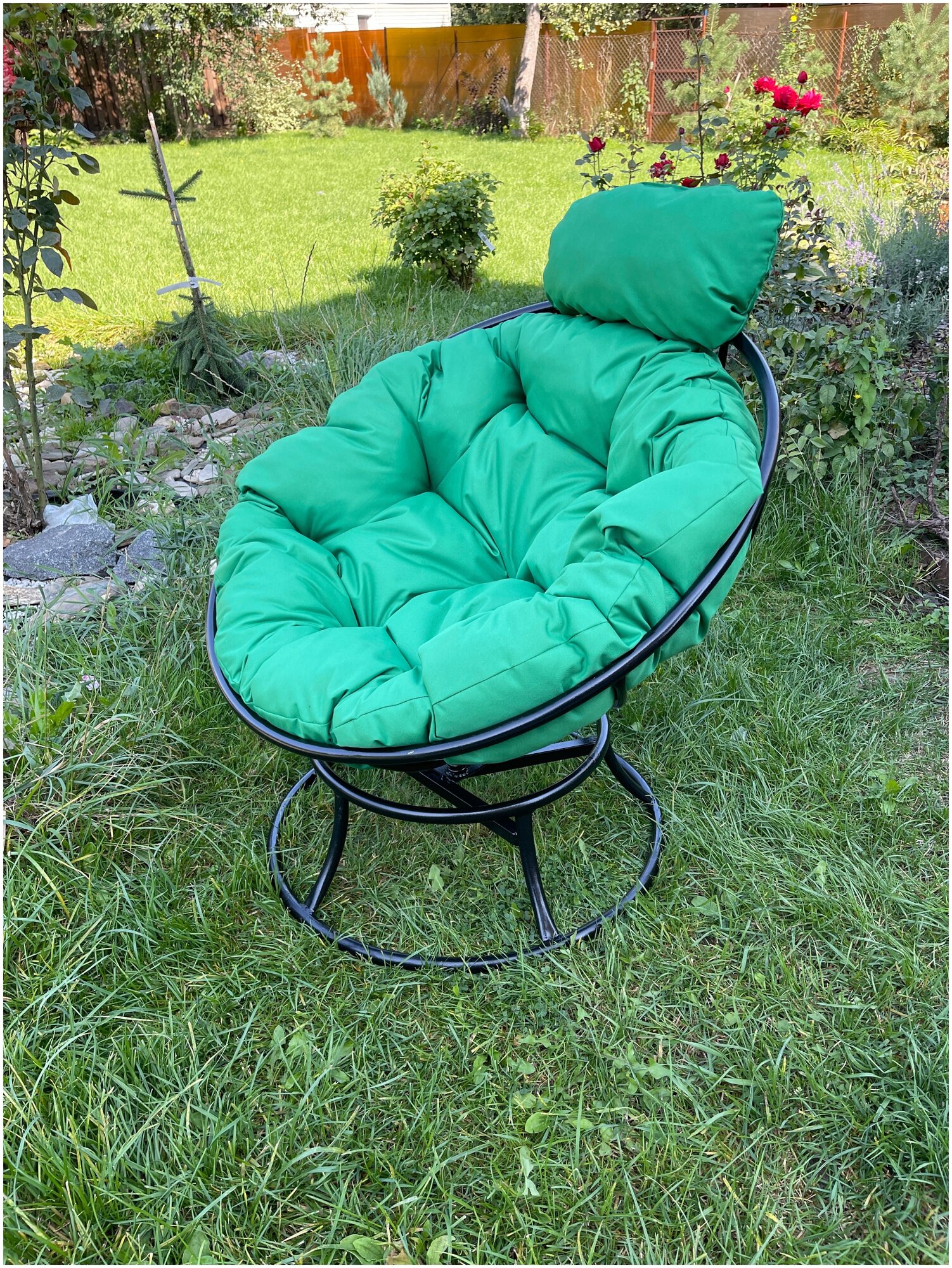 Кресло m-group папасан пружинка мини чёрное, зелёная подушка - фотография № 7