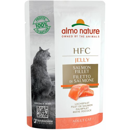 ALMO NATURE CAT HFC JELLY для взрослых кошек с лососем в желе (55 гр х 24 шт)