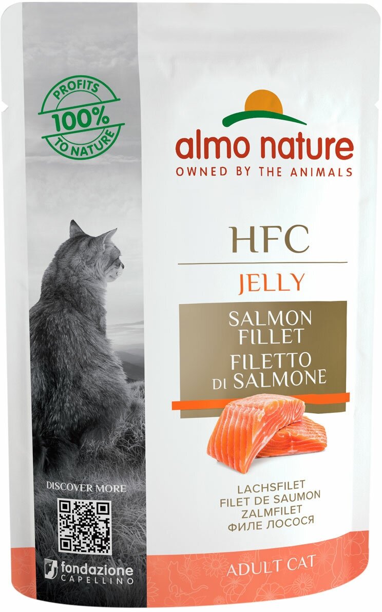 ALMO NATURE CAT HFC JELLY для взрослых кошек с лососем в желе (55 гр х 24 шт)