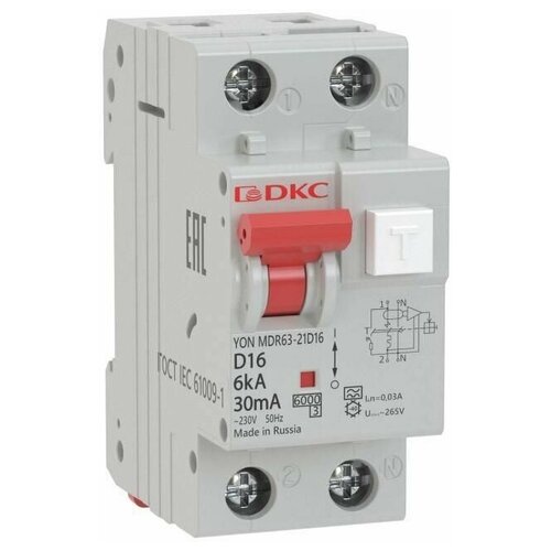 Выключатель автоматический дифференциального тока 2п (1P+N) C 10А 30мА тип A 6кА MDR63 YON MDR63-22C10-A