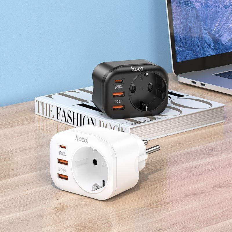 Многофункциональная розетка/Сетевой фильтр HOCO NS3 1 гнездо + USB-C(PD 20W) + 2USB QC30 18W Белый