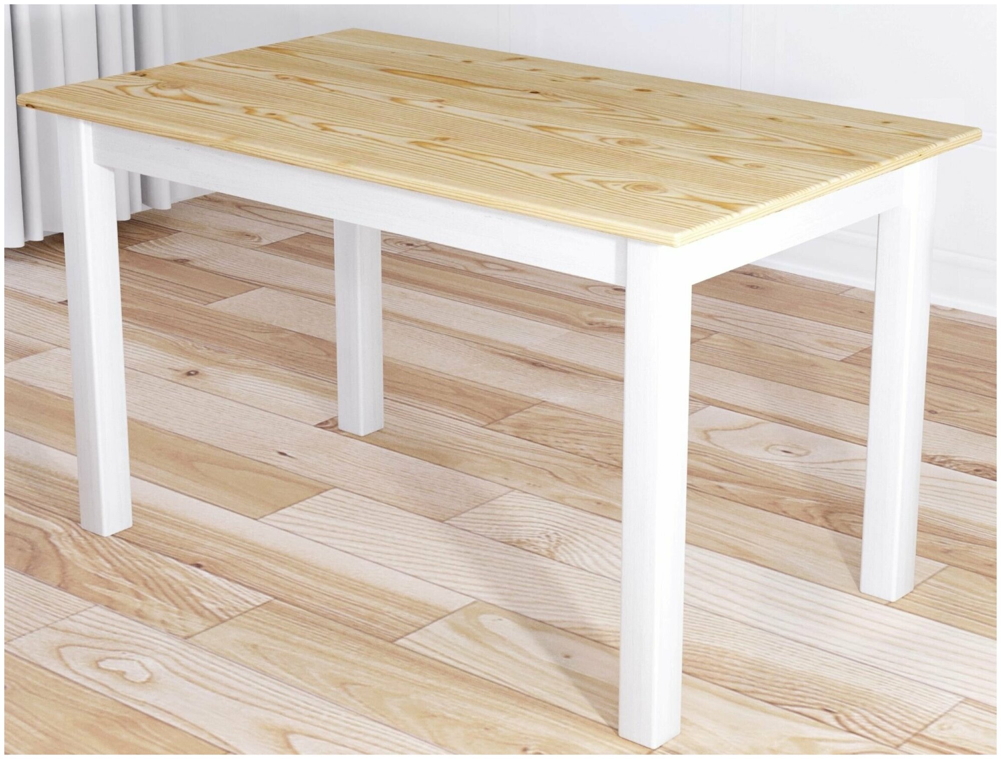 Стол кухонный Классика из массива сосны, лакированная столешница 20 мм и ножки белого цвета, 90х60х75 см