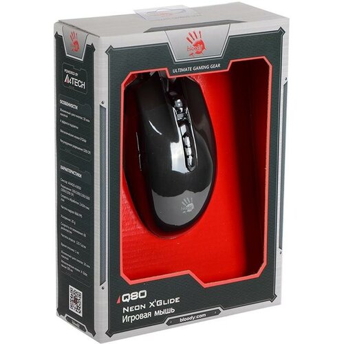 Мышь A4Tech Bloody Q80 черный оптическая (3200dpi) USB игровая (8but) мышь оклик oklick 805g v2 beowulf черный оптическая 3200dpi usb игровая