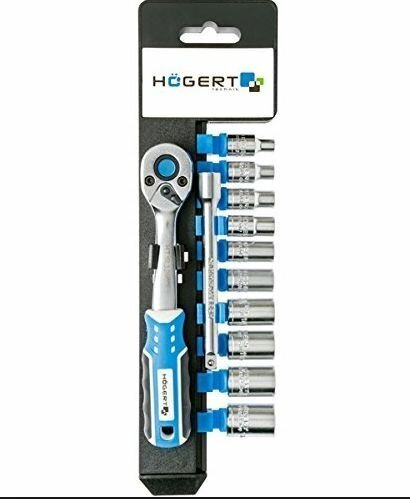 Набор торцевых головок Hoegert 10 шт. с трещоткой 1/4", 72 зубца