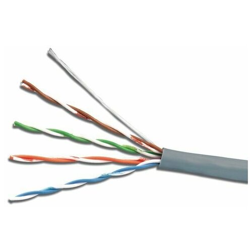 Кабель сетевой UTP, cat.5E, 100м, 4 пары, 24AWG, 0.50мм, алюминий омедненный, одножильный (solid), серый