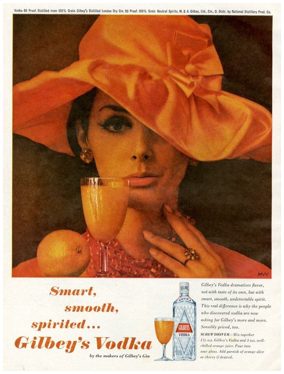 Постер / Плакат / Картина на холсте Рекламный плакат - Водка с апельсиновым соком Gilbeys Vodka