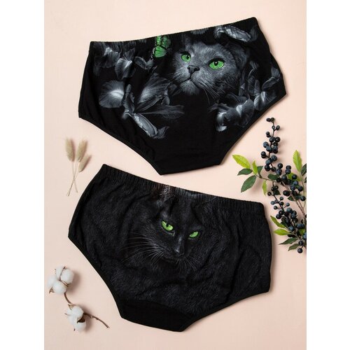 фото Набор трусов женских mf plus size черные кошки 2 шт 2xl