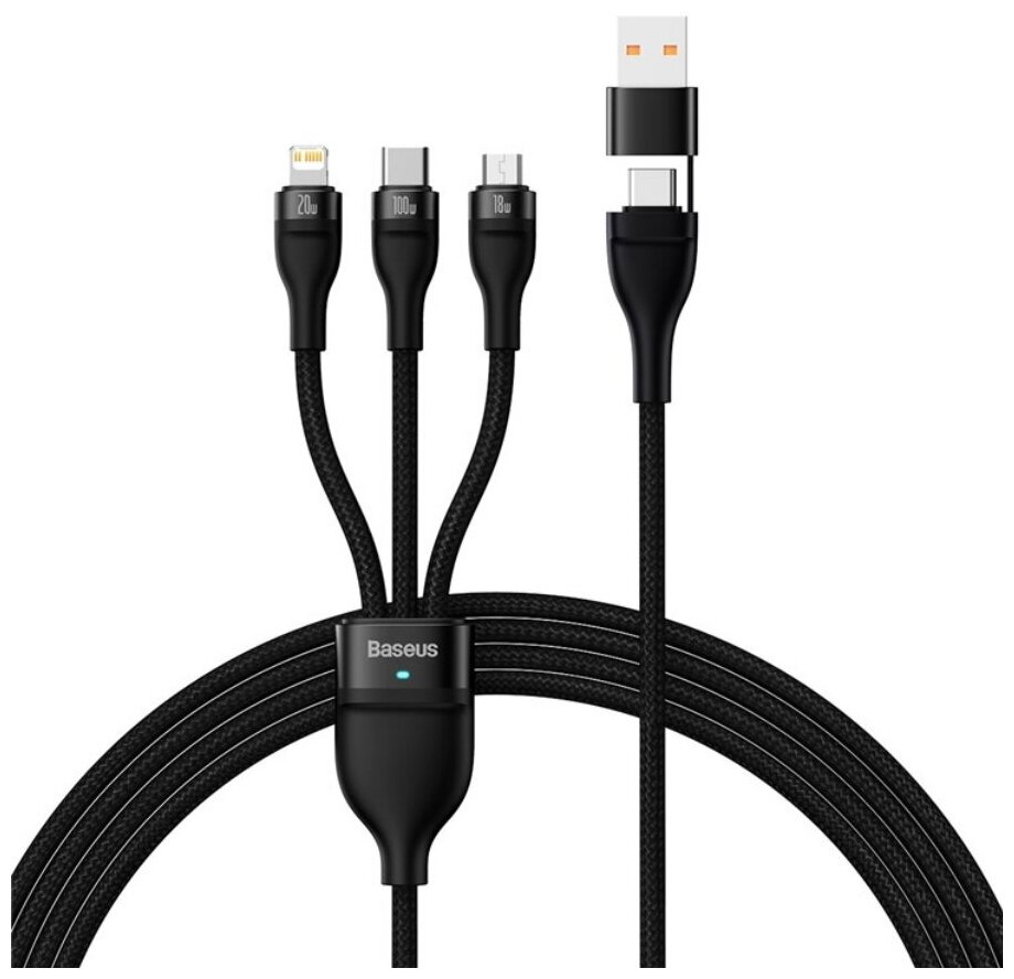 Кабель Baseus Flash Series II Two-for-three Charging Cable U+C to M+L+C 100W 1.2m Black (CASS030101)