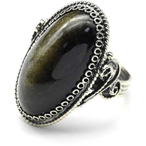 Кольцо Радуга Камня, обсидиан, размер 17, черный
