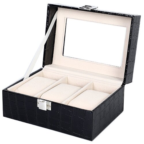 Шкатулка для 3 часов Easyroom, дерево, отделение для украшений, отделение для очков, стеклянная крышка, черный