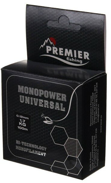 PREMIER fishing Леска Preмier Fishing MONOPOWER Universal, диаметр 0.12 мм, тест 1.7 кг, 100 м, прозрачная