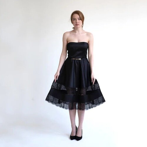 Платье 22nuances, атлас, вечернее, прилегающее, открытая спина, размер S, черный