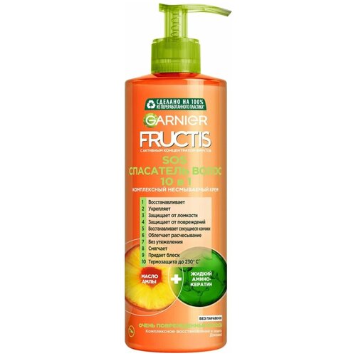 Garnier Крем для поврежденных волос комплексный несмываемый Fructis SOS Спасатель волос, 10 в 1, 400 мл /